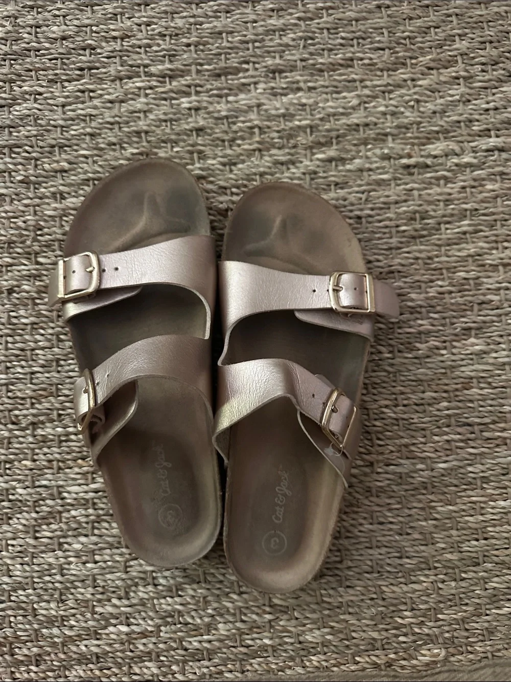 Cat & Jack Metallic Rose Gold Double Strap Slide Sandals